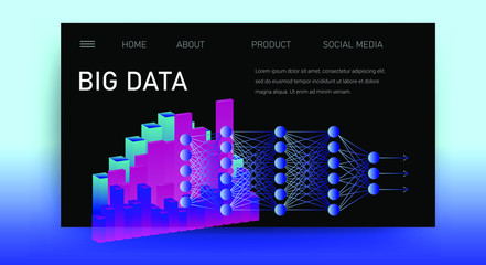 Aufkleber - Web site template for Big Data  analysis, Artificial intelligence and  Information science. Illustration of Neural Network scheme.