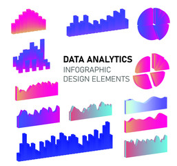 Aufkleber - Set of 3D graphs, charts, histograms and plots for UI and UX design.