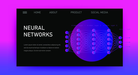 Aufkleber - Web site template for Big Data  analysis, Artificial intelligence and  Information science. Illustration of Neural Network scheme.