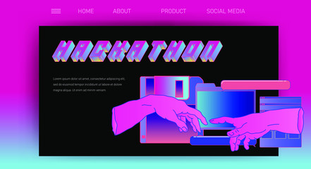 Aufkleber - Web site template for UI and UX design, technical support or customer servises page. Hands with user interface elements.