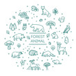 Vector. Set of linear vector forest animals