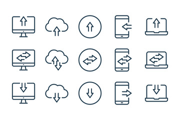 Wall Mural - Synchronization and Data transfer related line icons. Data exchange vector linear icon set.
