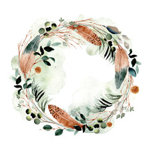 Rustic Feather And Foliage Watercolor Wreath