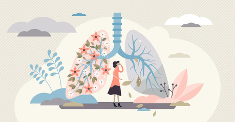 Wall Mural - Lung health vector illustration. Covid-19 artistic flat tiny persons concept.