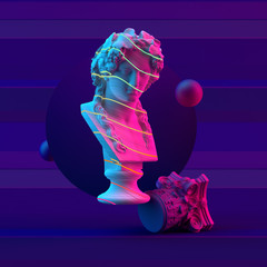 Wall Mural - 3d-illustration of bacchus bust sculpture on violet background