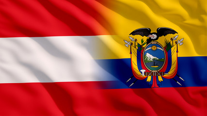 Sticker - Waving Ecuador and Austria National Flags with Fabric Texture