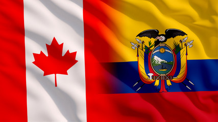 Sticker - Waving Ecuador and Canada National Flags with Fabric Texture