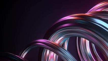3d render of twisted shape made of chrome material. Iridescent  colorful reflections. Loopable animation.
