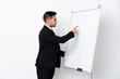 © luismolinero - Young man giving a presentation on white board