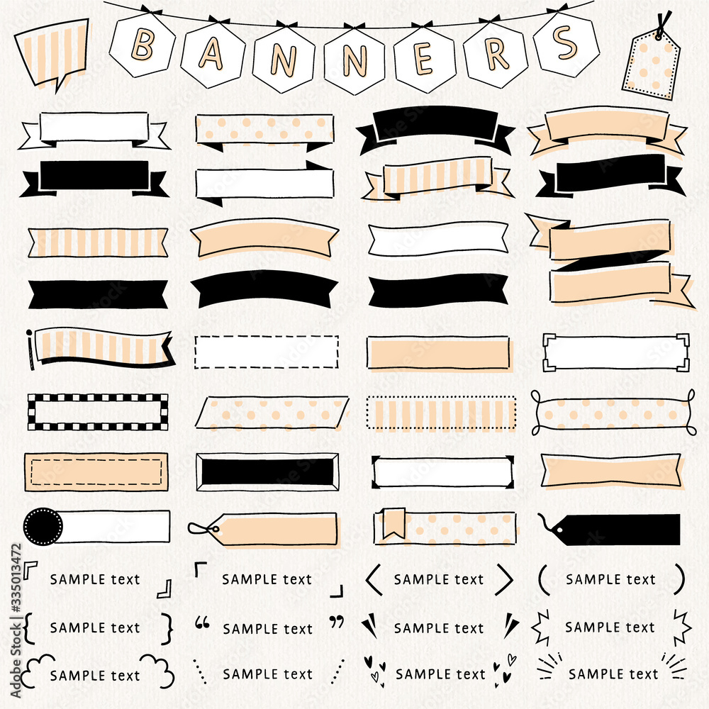 Fototapeta 手描き バナー フレーム リボン 記号 かっこ イラスト 手書き 素材 セット Grafinia Pl