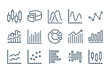 Graph and Chart related line icons. Statistics and analytics vector icon set.