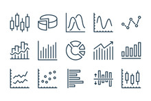 Graph And Chart Related Line Icons. Statistics And Analytics Vector Icon Set.