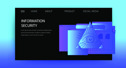 Wall Mural - Web template for Information Security site. Landing page design with user interface elements.