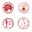 Round stamps with text, the danger of coronavirus and the spread of pandemics among people.