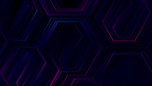 Dark Background With Abstract Hexagonal Blue And Purple Lines.
