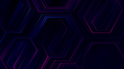 Fototapete - Dark background with abstract hexagonal blue and purple lines.
