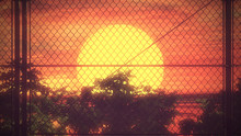 80s Fence Sunset Retro Background 