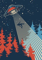 Wall Mural - man abduction by ufo colorful poster