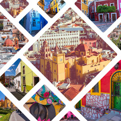 Canvas Print - Collage of popular tourist destinations in Guanajuato, Mexico. Travel background.