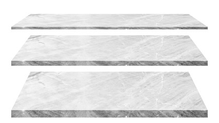 Aufkleber - 3 empty marble shelves Different levels, isolated on white backgrounds, With clipping paths.