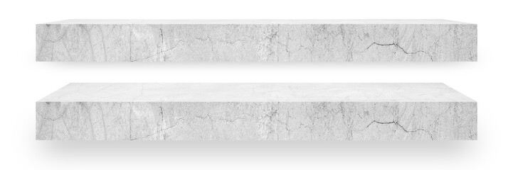 Aufkleber - 2 Cement shelves in different levels are a classic loft-style suitable for placing products, goods and have a soft shiny thin, beautiful bottom isolated on white backgrounds, With clipping paths.