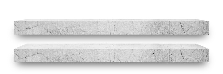 2 Cement shelves in different levels are a classic loft-style suitable for placing products, goods and have a soft shiny thin, beautiful bottom isolated on white backgrounds, With clipping paths.