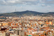 Aerial view of of Barcelona city from the park called "Parc del Mirador del Poble-sec". It is a sunny summer day.