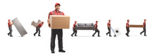 Worker From A Removal Company Carrying Home Appliences And Furniture