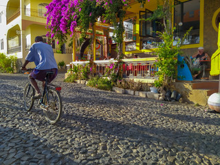 sao nicolau, cabo verde - 01 31 2020: tarrafal city on island sao nicolau, main port city.