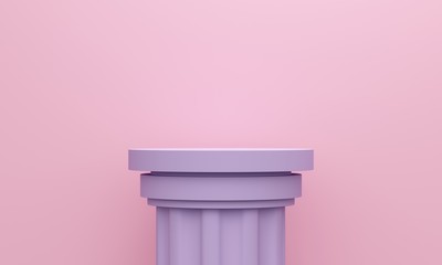 Wall Mural - Antique lilac column on a pink background. 3d rendering