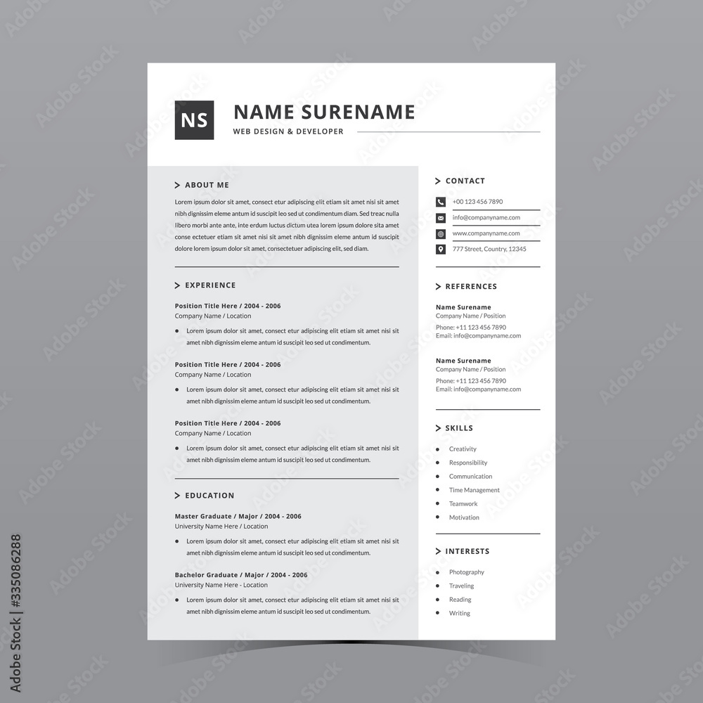 Resume Template Stock Vector | Adobe Stock