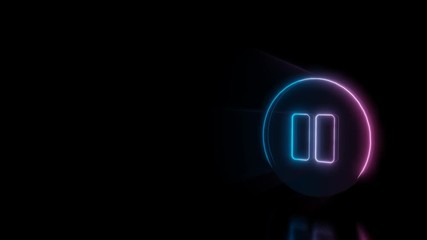 abstract 3d rendering glowing blue purple neon symbol of inverted pause symbol in circle with glowin