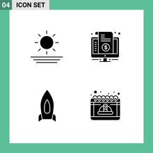 4 Creative Icons Modern Signs And Symbols Of Beach, Spaceship, Bill, Price, Startup