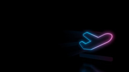 Wall Mural - abstract 3d rendering glowing blue purple neon symbol of plane departure on runway surface with glow