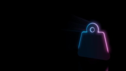 Wall Mural - abstract 3d rendering glowing blue purple neon symbol of weight with handle with glowing outlines wi