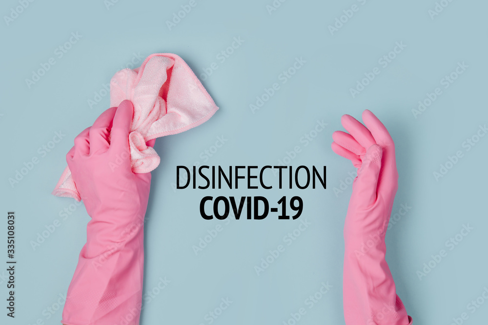 Spray to Cleaning and Disinfection Virus, Covid-19, Coronavirus Disease, Preventive Measures.  Sanitation and cleaner washing. Virus being killed by spray, disinfectant solution. Stop Covid-19. - obrazy, fototapety, plakaty 