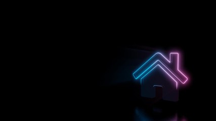 Wall Mural - abstract 3d rendering glowing blue purple neon symbol of home with door and chimney with glowing out