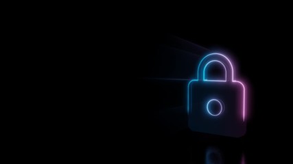 Wall Mural - abstract 3d rendering glowing blue purple neon symbol of locked padlock with glowing outlines with r