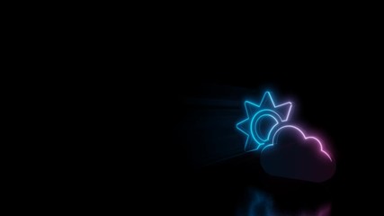 Wall Mural - abstract 3d rendering glowing blue purple neon symbol of cloud partly cover sun with glowing outline