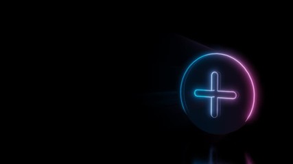Wall Mural - abstract 3d rendering glowing blue purple neon symbol of plus in circle with glowing outlines with r
