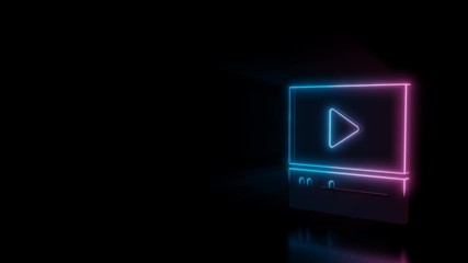Wall Mural - abstract 3d rendering glowing blue purple neon symbol of video player with glowing outlines with ray