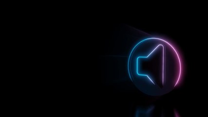 Wall Mural - abstract 3d rendering glowing blue purple neon symbol of speaker in circle off with glowing outlines