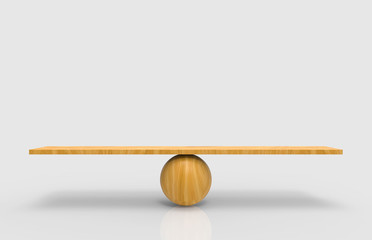 Wall Mural - 3d rendering. empty blank woodl sphere balance scale on white background.