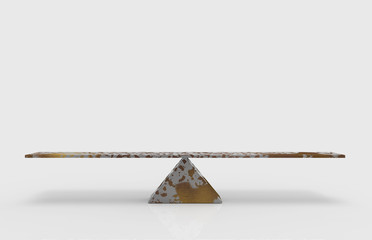 Wall Mural - 3d rendering. empty blank rustic metal triangle balance scale with clipping path on gray background.