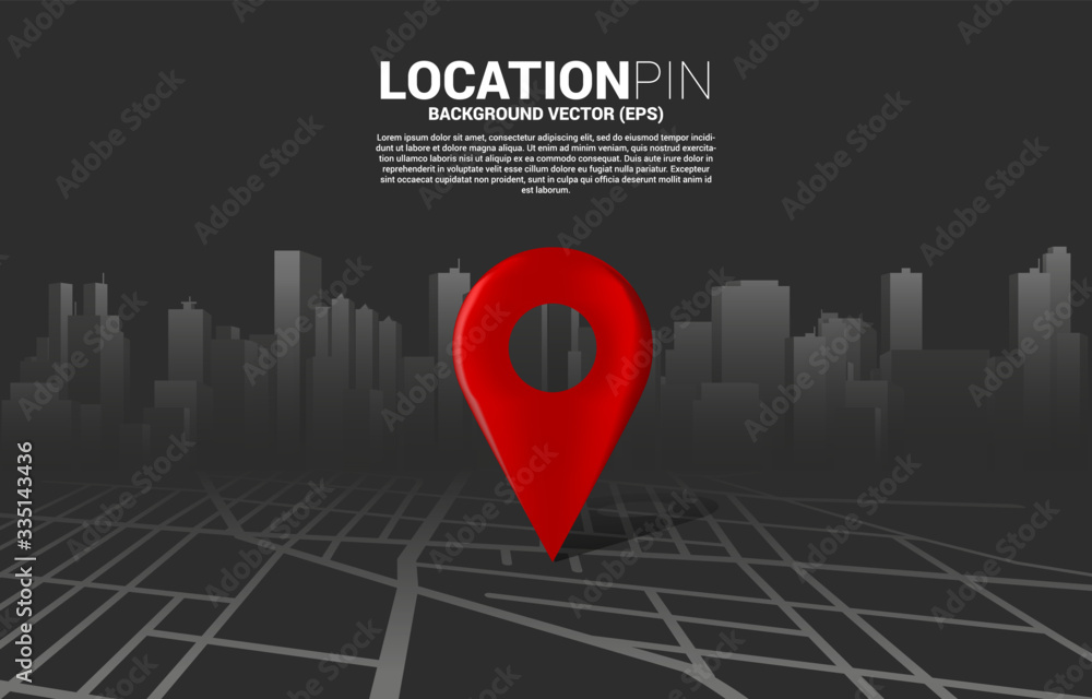3D location pin marker on city road map. Concept for GPS navigation ...