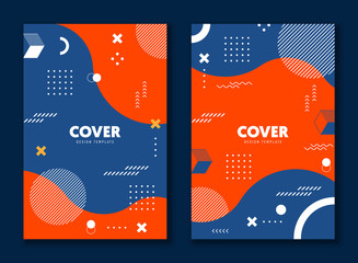 Cover design memphis style decorative with colorful geometric shape