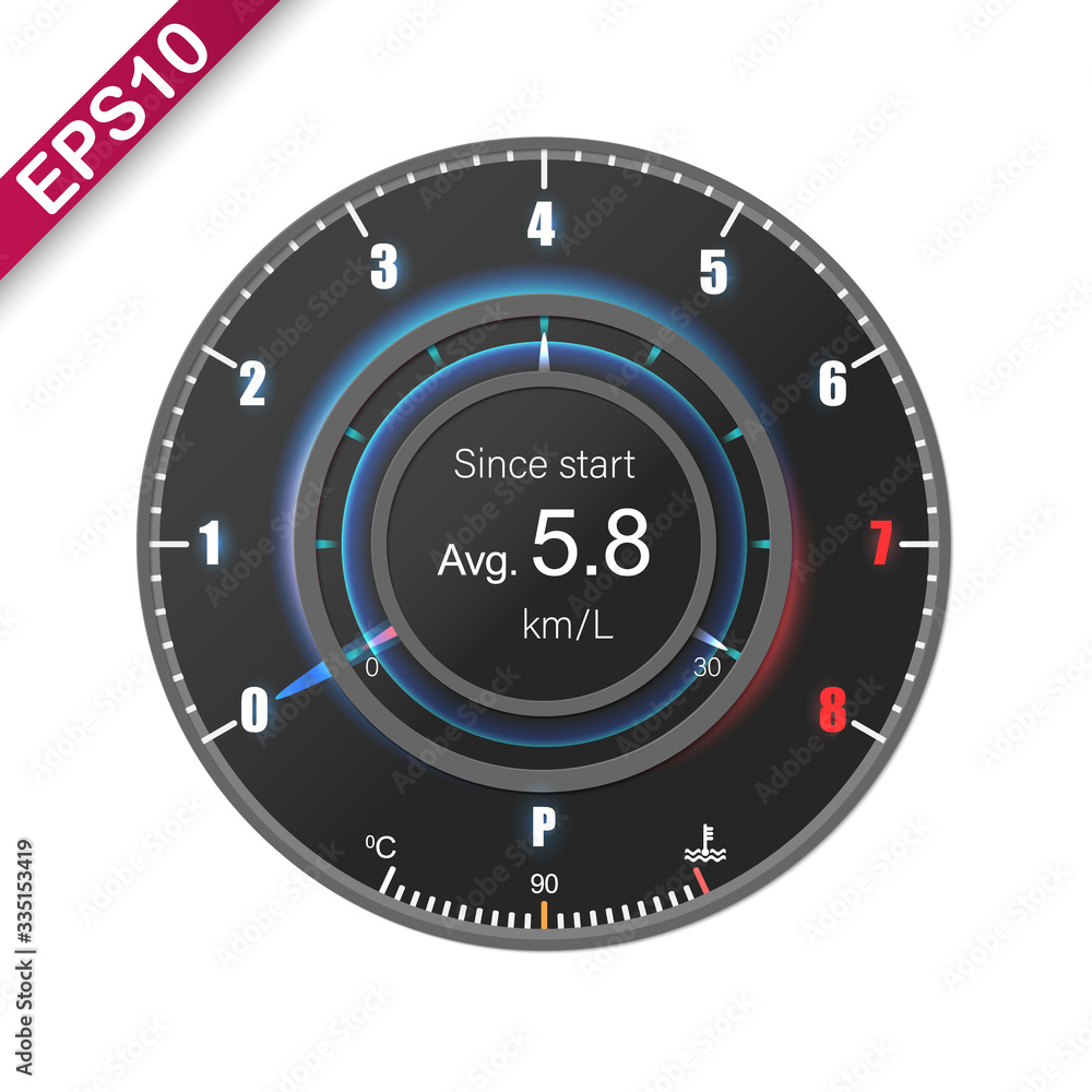 Neumorphic UI Illustration of car dashboard panel with speedometer ...