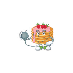 A dedicated Doctor strawberry cream pancake Cartoon character with stethoscope