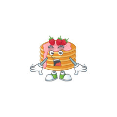 Canvas Print - A cartoon design of strawberry cream pancake showing an amazed gesture