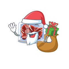 Sticker - Cartoon design of frozen beef Santa with Christmas gift